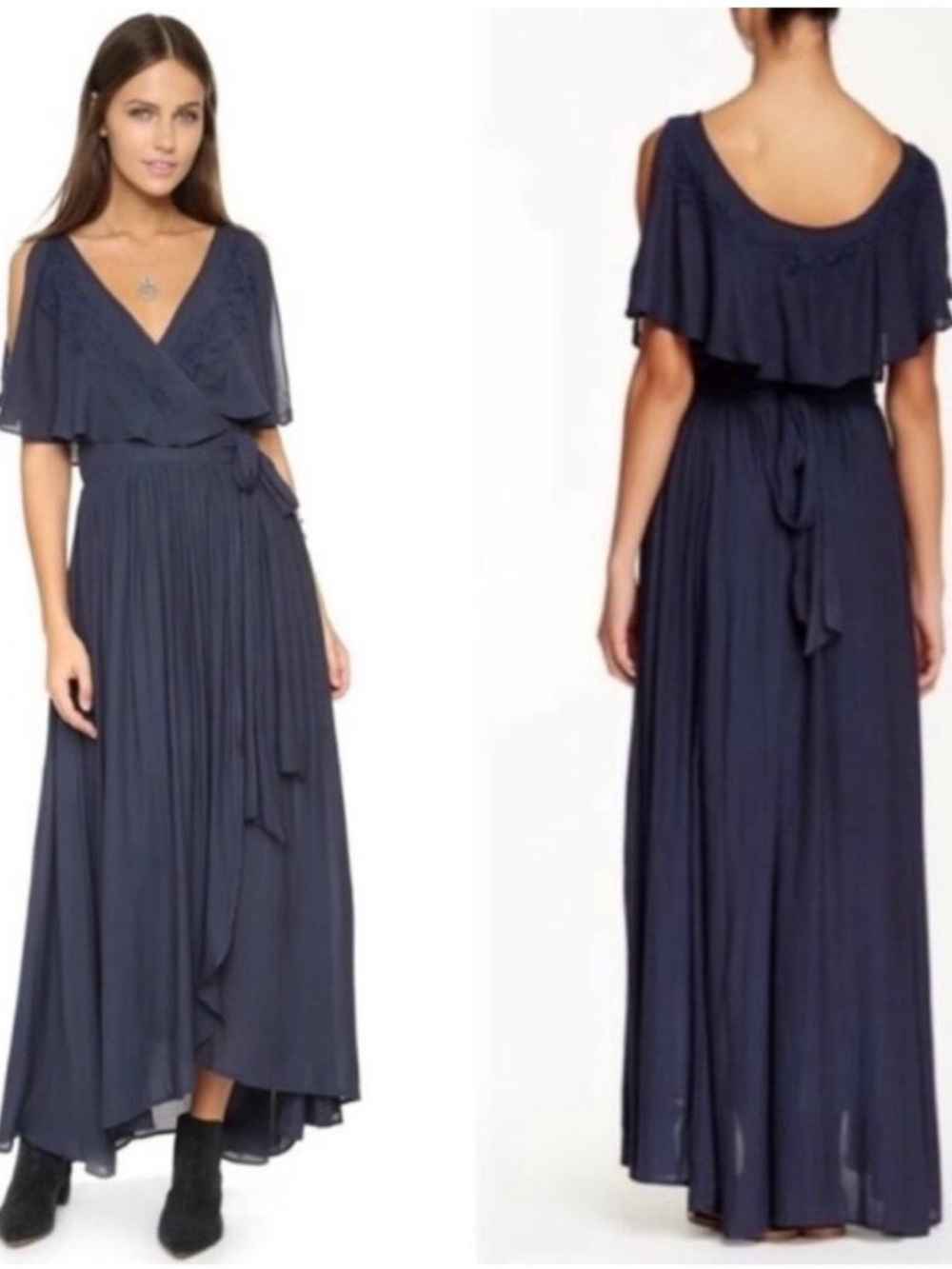 Free People Navy Cold-Shoulder Wrap Maxi Dress